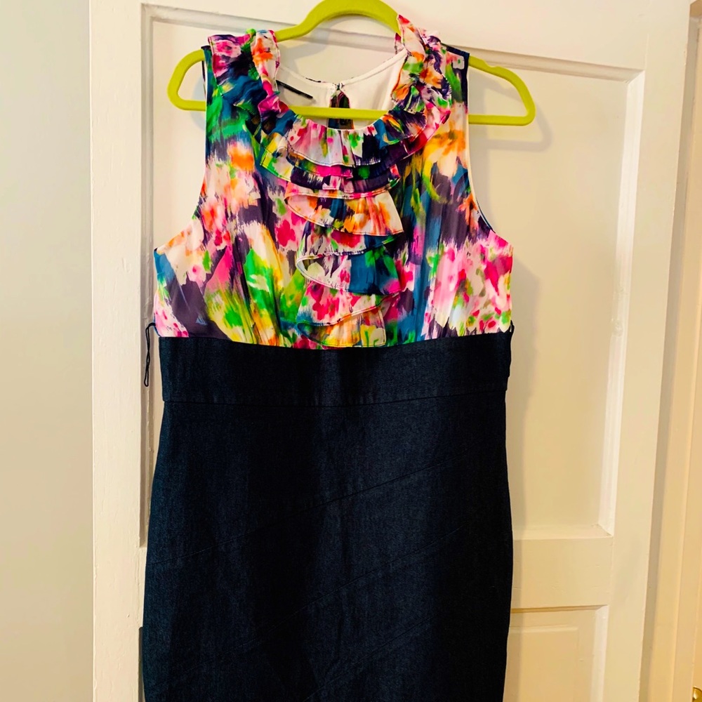 Floral/denim pencil dress